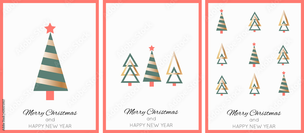 Merry Christmas and Happy new year card set in minimal style. Vector illustration.	

