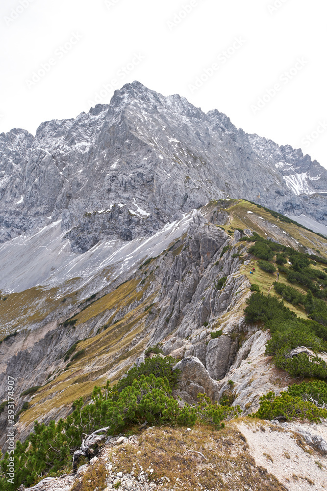 majestetic mountain wörner in the bavarian alps with hikers