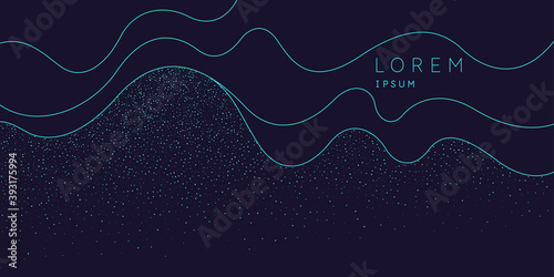 Background with glitter to place the inscription. Poster with lines consisting of particles.