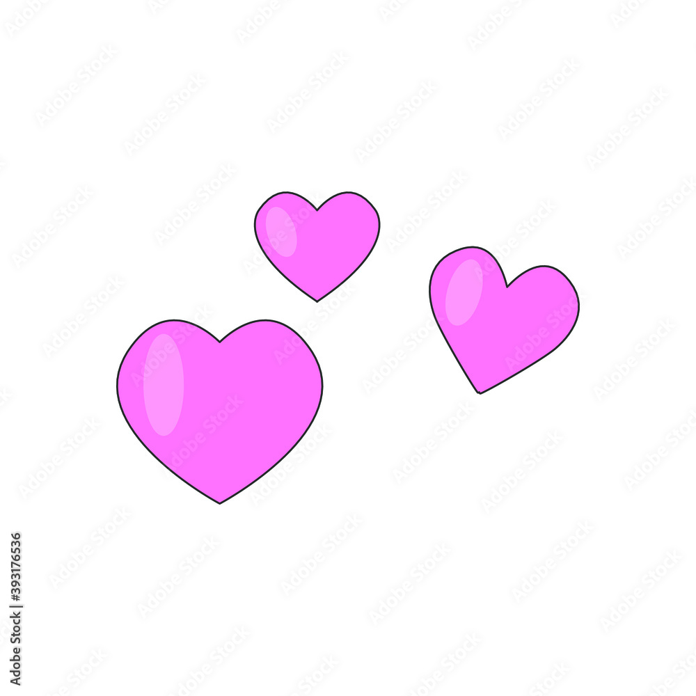 Three very beautiful hearts of pink color isolated on a white background. Vector illustration