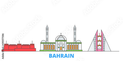 Bahrain cityscape line vector. Travel flat city landmark, oultine illustration, line world icons