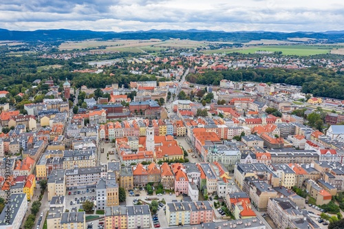 Aerial drone of Swidnica city center and old town. Swidnica, Lower Silesia, Poland photo