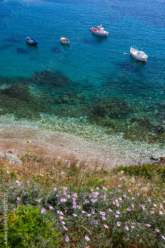 Fishing boats in the harbour of Thymaina island in Fourni Korseon. photo