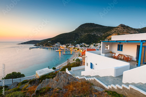 View of Fourni town and its harbour on a spring evening, Greece. photo