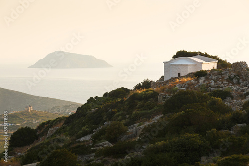 View of Agios Georgios church in Acropolis of Fourni island in Greece. photo