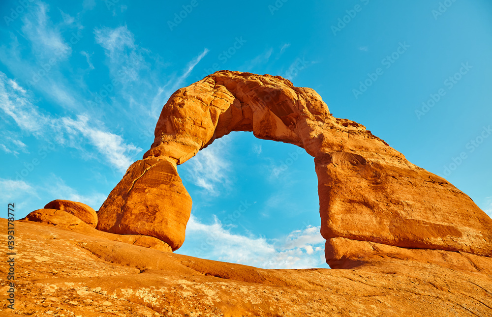 Iconic Delicate Arch at sunset, Arches National Park, Utah, USA.