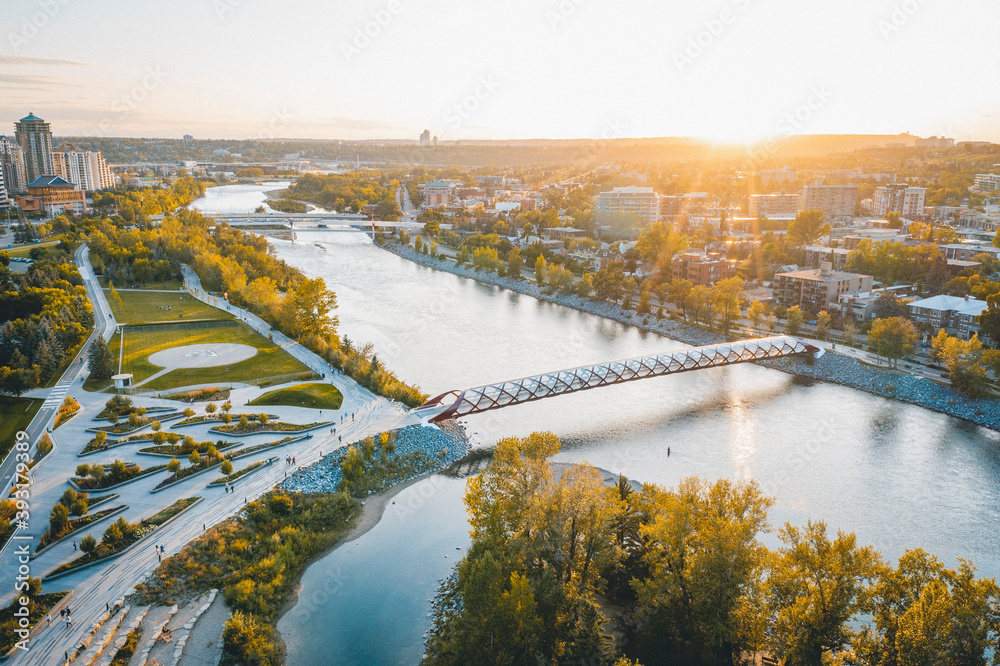 Ταπετσαρία East Downtown Calgary Summer Sunset Aerial
