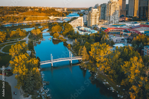 East Downtown Calgary Summer Sunset Aerial photo