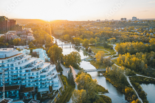 East Downtown Calgary Summer Sunset Aerial photo