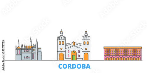 Argentina, Cordoba cityscape line vector. Travel flat city landmark, oultine illustration, line world icons