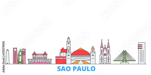 Brazil, Sao Paulo cityscape line vector. Travel flat city landmark, oultine illustration, line world icons