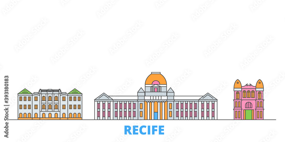 Brazil , Recife cityscape line vector. Travel flat city landmark, oultine illustration, line world icons