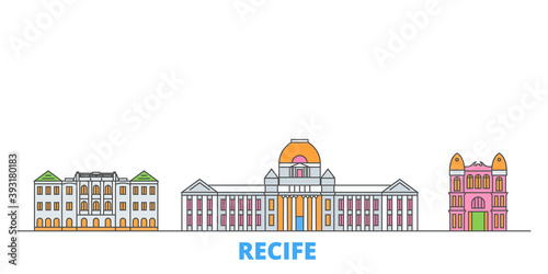 Obraz na płótnie Brazil , Recife cityscape line vector. Travel flat city landmark, oultine illustration, line world icons w salonie