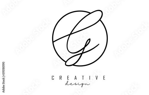 Handwriting letters G logo design with simple circle vector illustration.