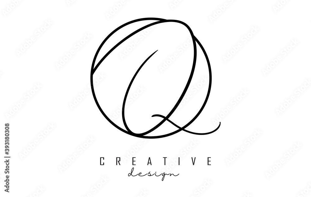 Handwriting letters Q logo design with simple circle vector illustration.