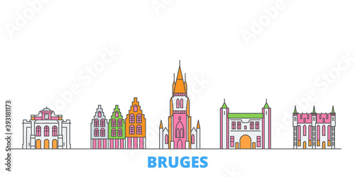 Belgium, Bruges cityscape line vector. Travel flat city landmark, oultine illustration, line world icons