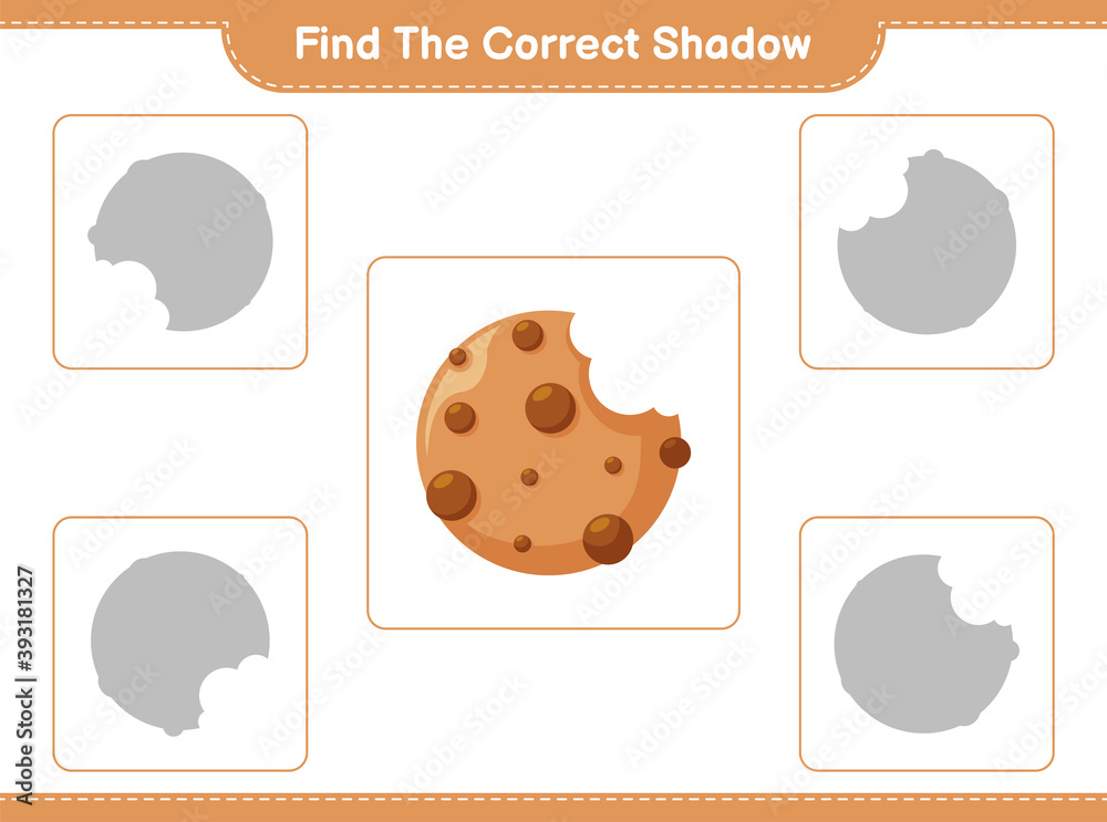 Find the correct shadow. Find and match the correct shadow of Cookies. Educational children game, printable worksheet, vector illustration