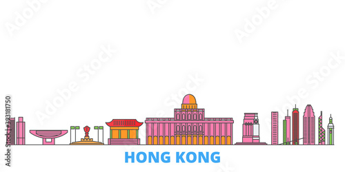 China, Hong Kong City cityscape line vector. Travel flat city landmark, oultine illustration, line world icons