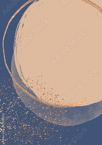 Conteporary luxurious blue abstract background with place for text and shiny metallic gold glitter photo