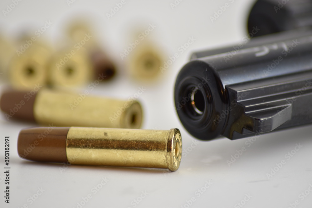 close-up of an airsoft revolver with ammunition close-up of an airsoft revolver with ammunition