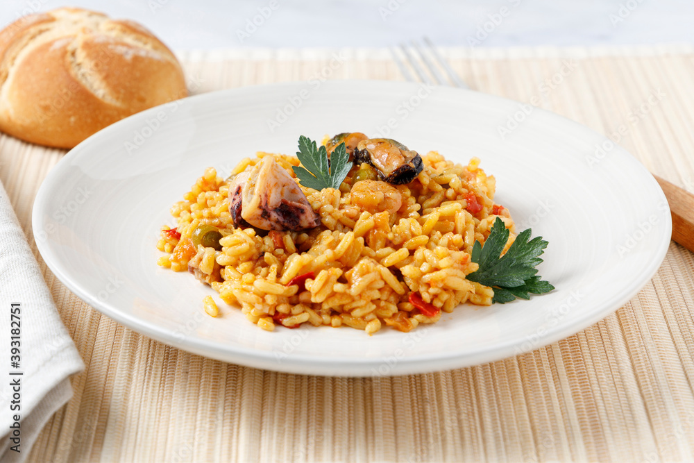 Spanish seafood and vegetable paella Spanish seafood and vegetable paella
