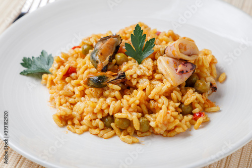 Spanish seafood and vegetable paella