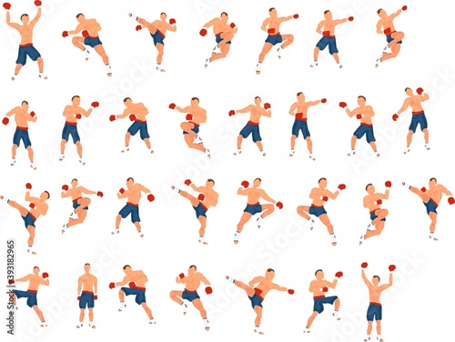 Set of MMA fighter. Couple exercising MMA art silhouette