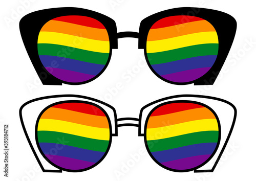 Sunglasses with LGBT transgender flag. Gay Pride. LGBT community. Equality and self-affirmation. Sticker, patch, T-shirt print, logo design. Vector