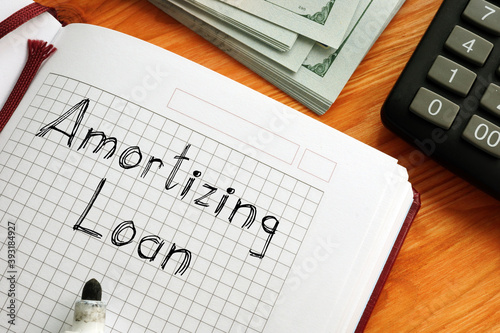 Amortizing loan is shown on the business photo using the text