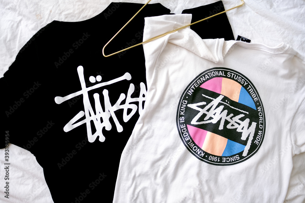 Stussy logo on T shirt. Stussy is a hype street wear brand. Rostov-on-Don,  Russia. 29 June 2019 Stock Photo | Adobe Stock