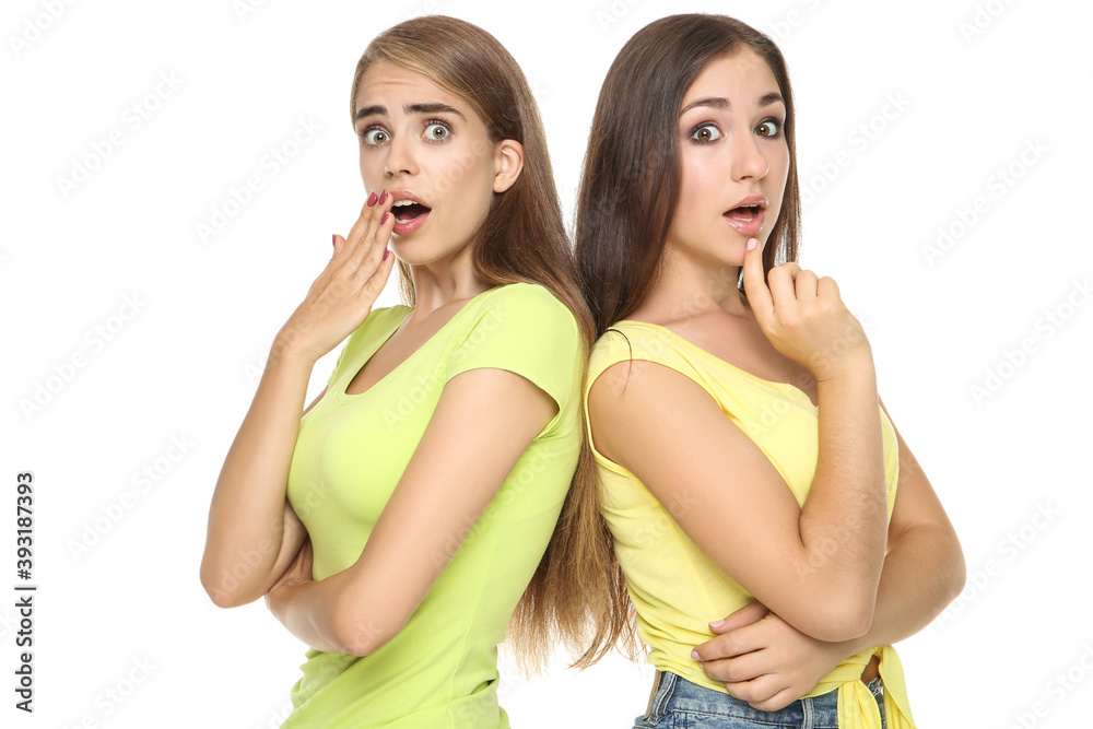 Young happy girlfriends isolated on white background Young happy girlfriends isolated on white background