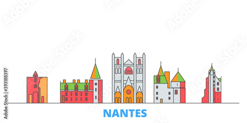 France, Nantes cityscape line vector. Travel flat city landmark, oultine illustration, line world icons