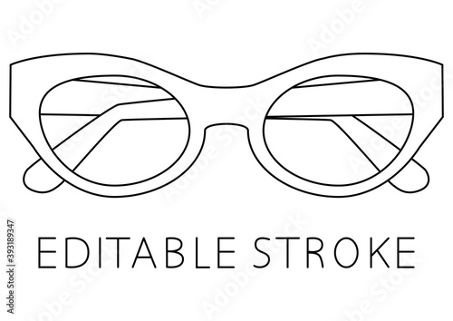 Black glasses rim. Sunglasses icon in outline style. Modern style glasses rim silhouette. Stylish male and female optical accessories. Editable stroke. Vector