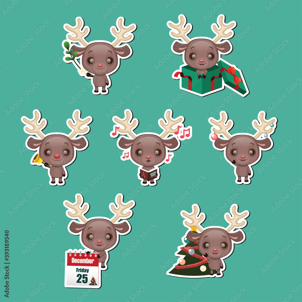 Set of cute Christmas reindeer stickers Set of cute Christmas reindeer stickers