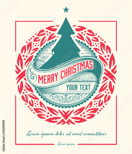 Christmas Vintage greeting card with wallpaper