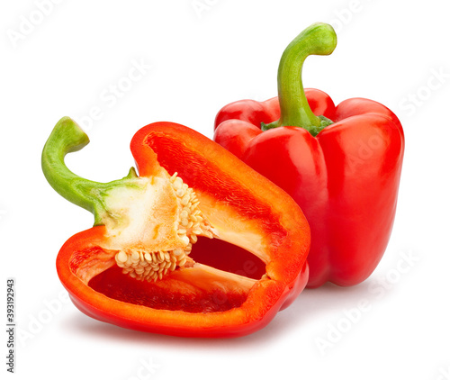 Canvastavla sliced red bell pepper path isolated on white