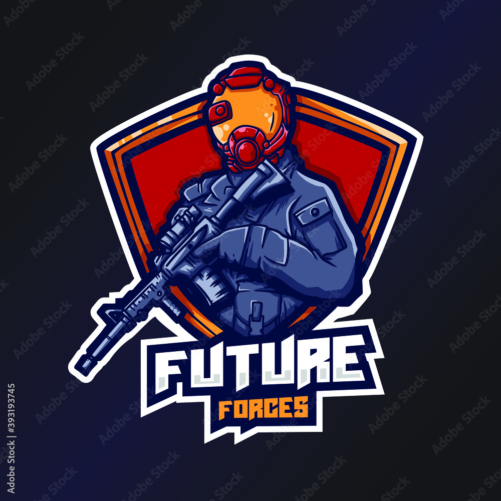 Future Forces Esports Logo. Soldier Logo. Esport Team Logo. Streamer Gaming Logo. Gaming Creator House Illustrator. Streamer Emblem. Soldier Illustrator. Game Content Symbol.