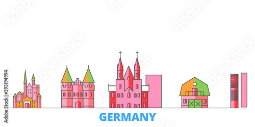 Germany cityscape line vector. Travel flat city landmark, oultine illustration, line world icons