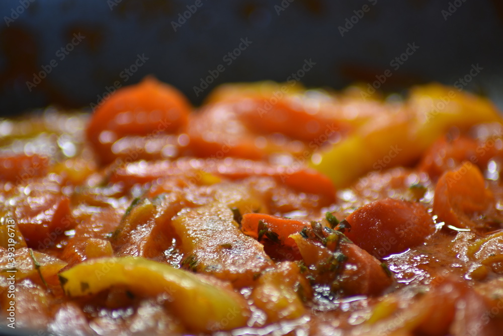 close-up of pan-fried pepper sauce close-up of pan-fried pepper sauce