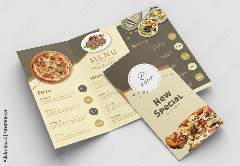 Trifold Menu Layout with Golden Accents Stock Template | Adobe Stock