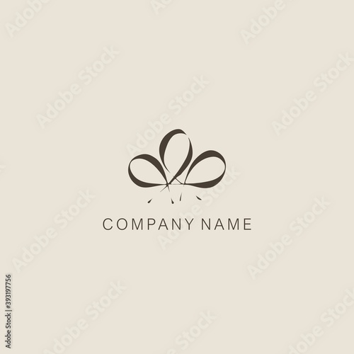 A symbol or logo of a simple, minimalistic, stylized flower or bow shape, consisting of several elements. Made with a curving line.