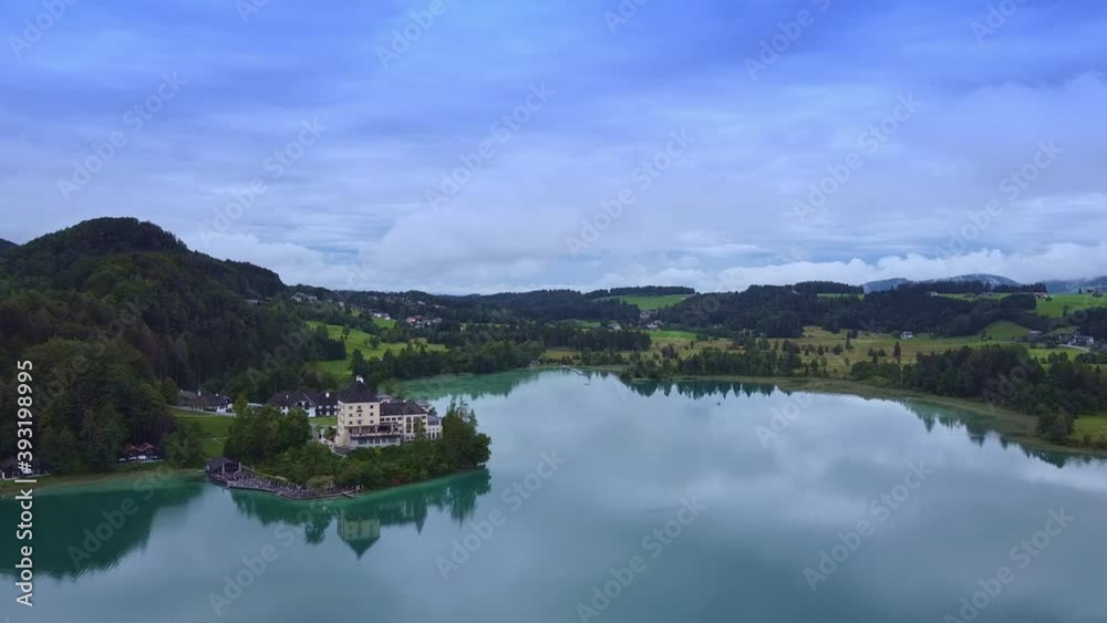 Amazing view of Lake Fuschl in Austria. Aerial drone view Amazing view of Lake Fuschl in Austria. Aerial drone view