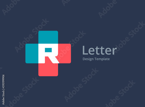 Letter R with cross and plus medical logo icon design template elements