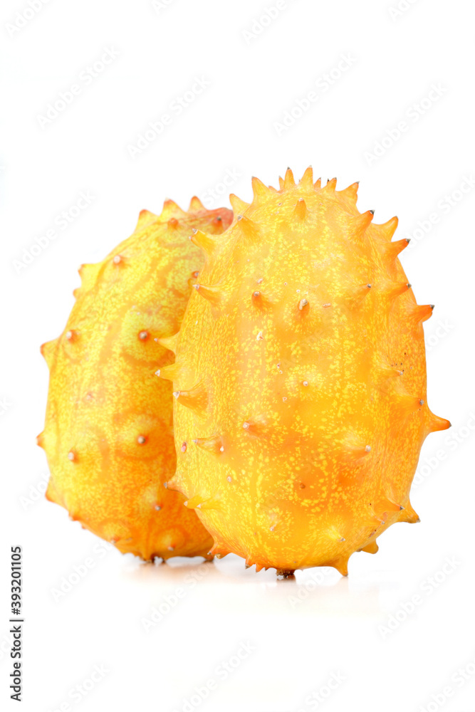 Close up of kiwano on white background Close up of kiwano on white background
