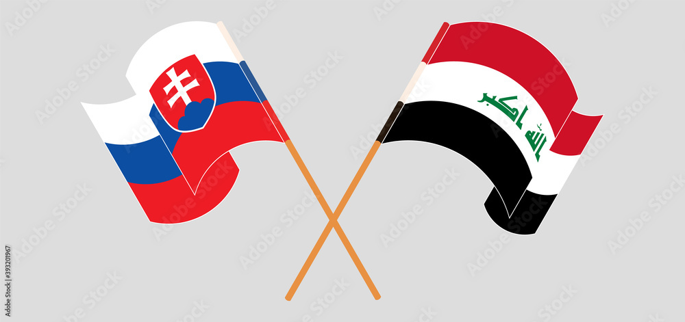 Crossed and waving flags of Slovakia and Iraq Crossed and waving flags of Slovakia and Iraq