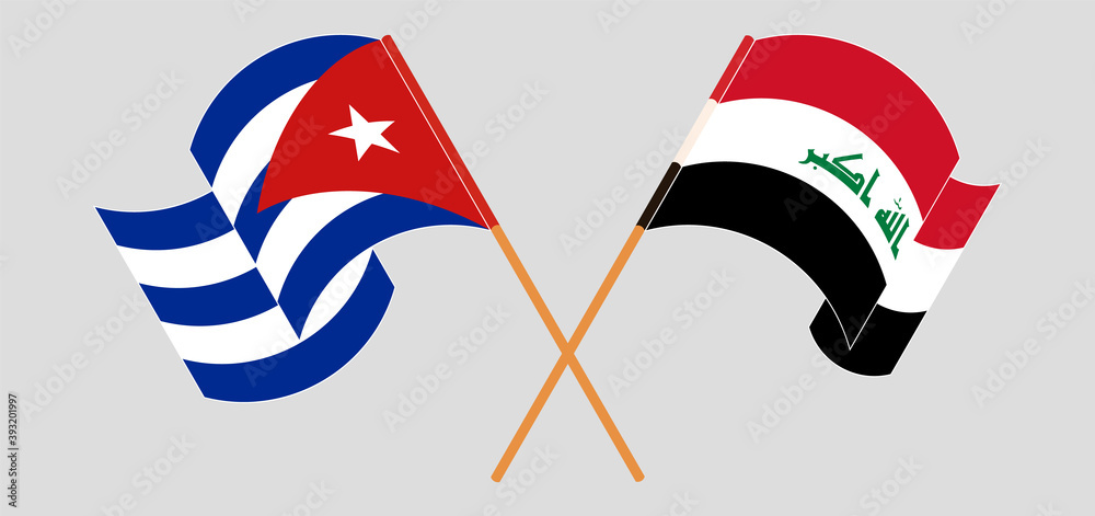 Crossed and waving flags of Cuba and Iraq Crossed and waving flags of Cuba and Iraq