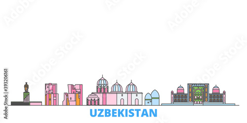 Uzbekistan cityscape line vector. Travel flat city landmark, oultine illustration, line world icons