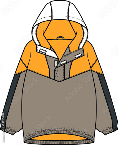 Flat sketch raincoat and windbreaker design for girls.