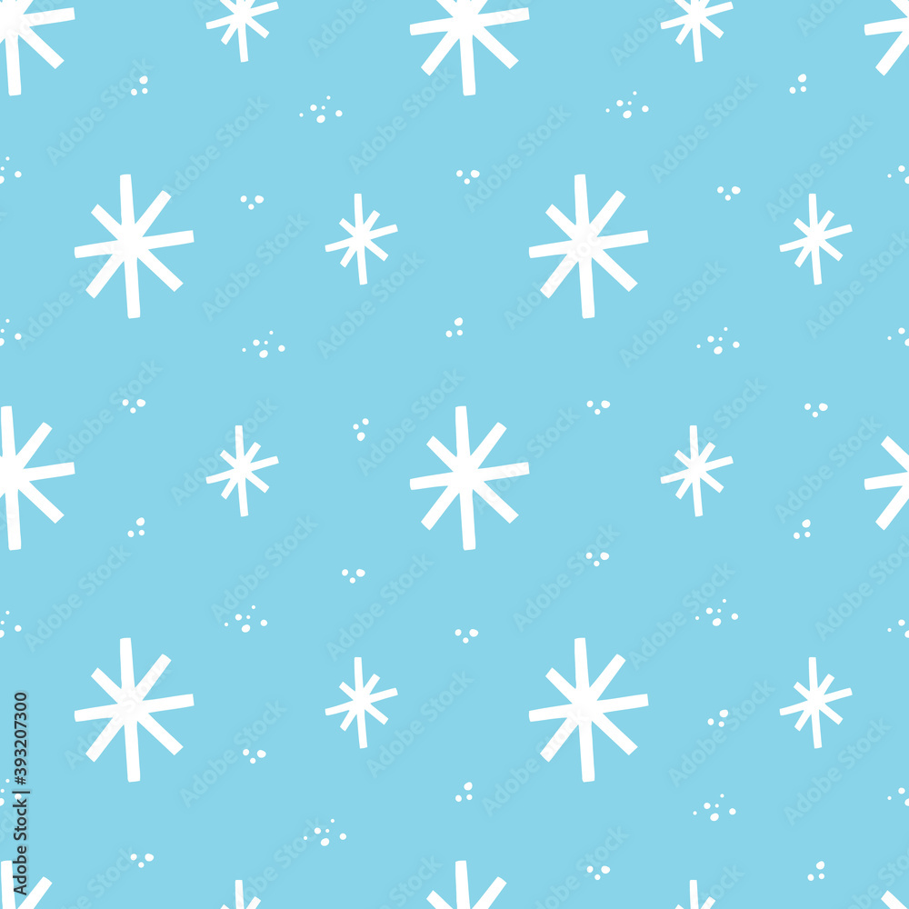 Seamless pattern with white snowflakes on blue background. Vector hand drawn illustration. Seamless pattern with white snowflakes on blue background. Vector hand drawn illustration.