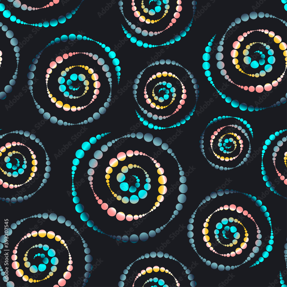 Kaleidoscope Neon Seamless Pattern. Сolored Spiral From Peas. Holiday Party Background. Vector Kaleidoscope Neon Seamless Pattern. Сolored Spiral From Peas. Holiday Party Background. Vector